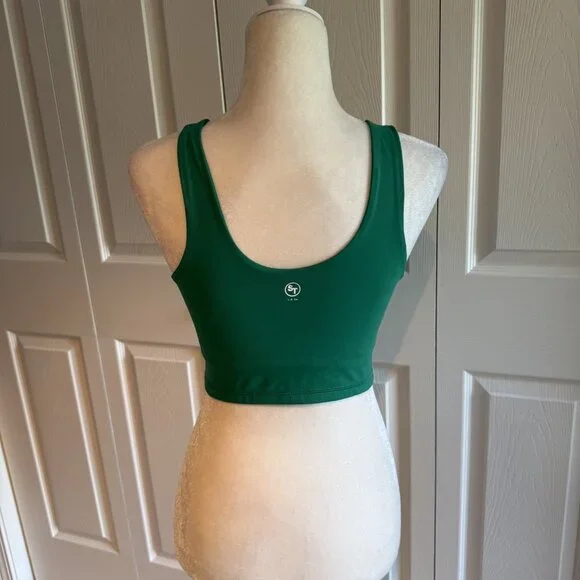 Social Tourist Kelly Green Stretch Crop Bra Tank Top Size Small EUC - Picture 8 of 8